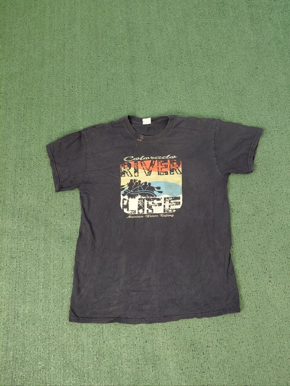 Colorado Mountain Waters Rafting "River Life" Outdoors Tourist Black T Shirt Sz